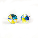 Silver 925 Earrings with Swarovski Rivoli 8mm Crystal AB F Crystals