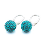 925 Silver Discoball Earrings 12mm with Light Turquoise Crystals
