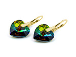 Gold plated 925 silver earrings with Swarovski crystals Hearts 14mm Vitrail Medium