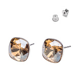 925 Silver Earrings with Swarovski Square 10mm Golden Shadow Crystals
