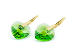 Gold plated 925 silver earrings with Swarovski crystals Hearts 14mm Fern Green
