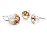 925 silver set of earrings + pendant with Swarovski Rivoli 8/12mm Golden Shadow crystals