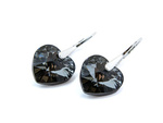 925 Silver Earrings with Swarovski Crystals Hearts 14mm Silver Night