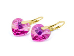 Gold plated 925 silver earrings with Swarovski crystals Hearts 14mm Rose AB