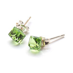 Silver 925 Earrings with Swarovski Cube 4mm Peridot Crystals