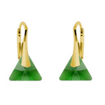 Sterling silver 925 gold plated Swarovski Triangle 12mm Dark Moss Green earrings