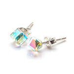 Silver 925 Earrings with Swarovski Cube 4mm Crystal AB crystals