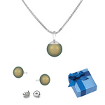 Silver set 925 earrings + pendant with Swarovski Pearls 8/10mm Iridescent Green + armadillo chain pd40 45cm