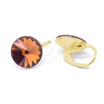Gold plated 925 silver earrings with Swarovski Rivoli 12mm Smoked Topaz crystals