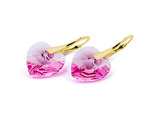 Gold plated 925 silver earrings with Swarovski crystals Hearts 14mm Light Rose