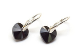 Silver 925 Earrings with Swarovski Crystals Hearts 10mm Jet