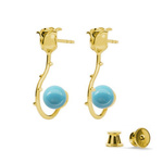 Silver 925 gold plated rose earrings with Swarovski pearls 8mm Turquoise