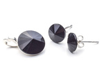 925 silver set of earrings + pendant with Swarovski Rivoli 8/12mm Jet crystals