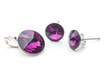 925 silver set of earrings + pendant with Swarovski Rivoli 8/12mm Amethyst crystals