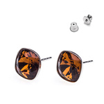 925 Silver Earrings with Swarovski Square 10mm Smoked Topaz Crystals