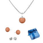 Silver set 925 earrings + pendant with Swarovski Pearls 8/10mm Coral + armor chain pd40 45cm