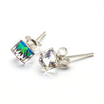 Sterling Silver 925 Earrings with Swarovski Cube 4mm Vitrail Medium Crystals