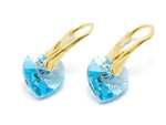 Gold plated 925 silver earrings with Swarovski crystals Hearts 10mm Aquamarine