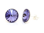 Sterling Silver 925 Earrings with Swarovski Rivoli 12mm Tanzanite Crystals