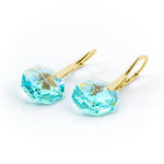 Gold plated sterling silver 925 earrings with Swarovski Octagon 14mm Antique Green Blue AB crystals