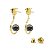 Silver 925 gold plated rose earrings with Swarovski pearls 8mm Black