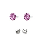 925 Silver Earrings with Swarovski Rose 4.5mm Light Amethyst Crystals