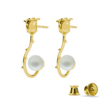 Silver 925 gold plated rose earrings with Swarovski pearls 8mm Pastel Grey