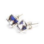 Silver 925 Swarovski Cube Earrings 6mm Bermuda Blue
