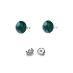 Silver 925 Earrings with Swarovski Rose 4.5mm Emerald Nightfall Crystals