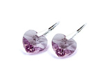 925 Silver Earrings with Swarovski Crystals Hearts 14mm Light Amethyst