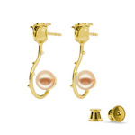 Silver 925 gold plated rose earrings with Swarovski 8mm Peach pearls