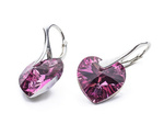 Silver 925 Earrings with Swarovski Crystals Hearts 14mm Rose CAL