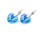 Silver 925 Earrings with Swarovski Crystals Hearts 14mm Aquamarine AB