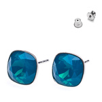 925 Silver Earrings with Swarovski Square 10mm Caribbean Blue Opal Crystals