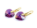 Gold plated 925 silver earrings with Swarovski hearts 14mm Amethyst AB crystals