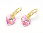 Gold plated 925 silver earrings with Swarovski crystals Hearts 10mm Light Rose AB