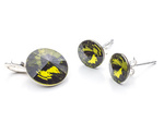 925 silver set of earrings + pendant with Swarovski Rivoli 8/12mm Olivine crystals