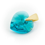 Sterling silver 925 gold plated pendant with Swarovski crystals Heart 10mm Blue Zircon