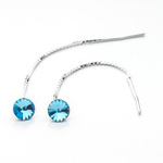Silver 925 long earrings with kr. Swarovski Rivoli 6mm Aquamarine