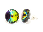 Sterling Silver 925 Earrings with Swarovski Rivoli Crystals 12mm Vitrail Medium