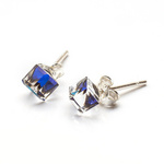 Sterling silver 925 Earrings with Swarovski Cube 4mm Bermuda Blue crystals