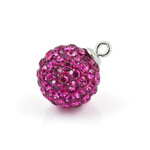 Pendant 925 silver DiscoBall Shamballa Ball 10mm Fuchsia