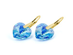 Gold plated 925 silver earrings with Swarovski crystals Hearts 14mm Aquamarine AB