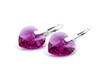 Silver 925 Earrings with Swarovski Crystals Hearts 14mm Fuchsia