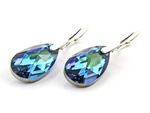 Silver 925 Earrings with Swarovski Crystals Almond 22mm Bermuda Blue