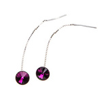Silver Long Earrings with Swarovski Rivoli 8mm Amethyst Crystals
