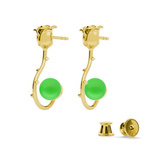 Sterling silver 925 gold plated rose earrings with Swarovski pearls 8mm Neon Green
