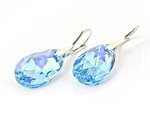 Silver 925 Earrings with Swarovski Crystals Almond 22mm Aquamarine AB