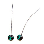 Silver Long Earrings with Swarovski Rivoli 8mm Emerald Crystals