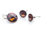 925 silver set of earrings + pendant with Swarovski Rivoli 8/12mm Smoked Topaz crystals